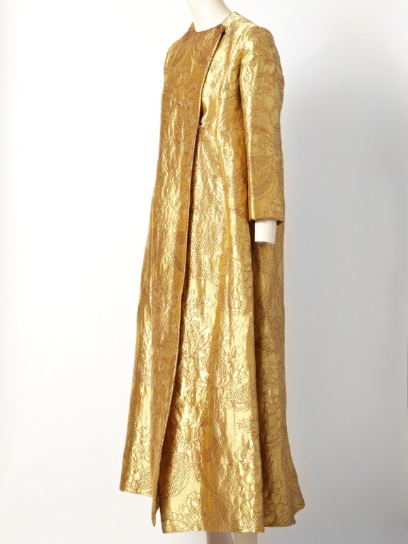 Sarmi Gold Brocade Evening Coat In Excellent Condition In New York, NY