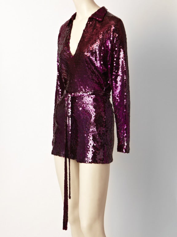 Halston, plum tone, sequined tunic with a deep 