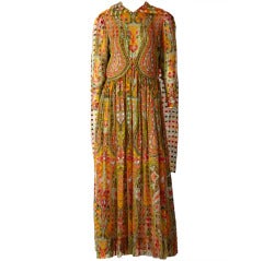 Vintage Pauline Trigere Paisley Pattern Chiffon Gown