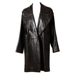 Yves Saint Laurent Leather Coat With Top Stitching Detail
