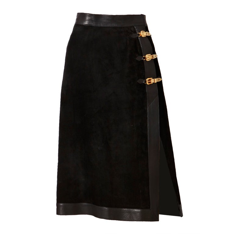Gucci Suede and Leather Skirt at 1stDibs