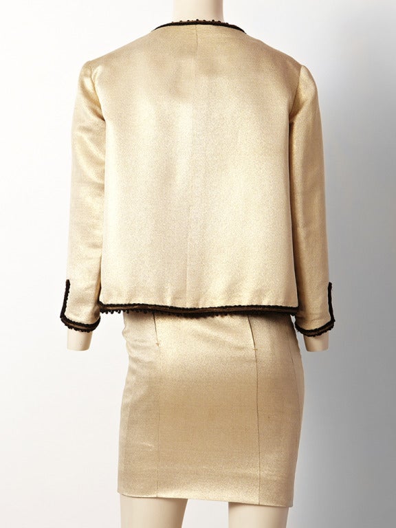 Coco Chanel Haute Couture Gold Lame 3 pc Suit In Excellent Condition In New York, NY