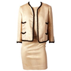 Retro Coco Chanel Haute Couture Gold Lame 3 pc Suit