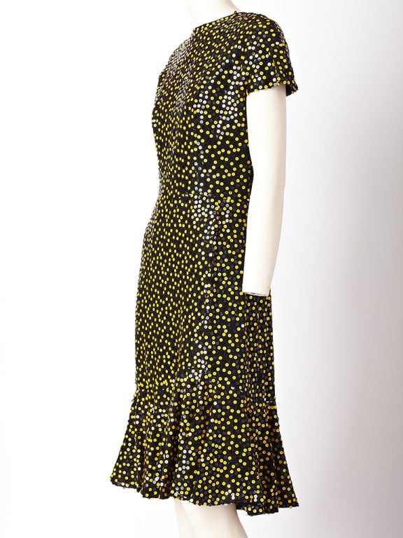 Arnold Scassi Cocktail Dress With Yellow Sequins