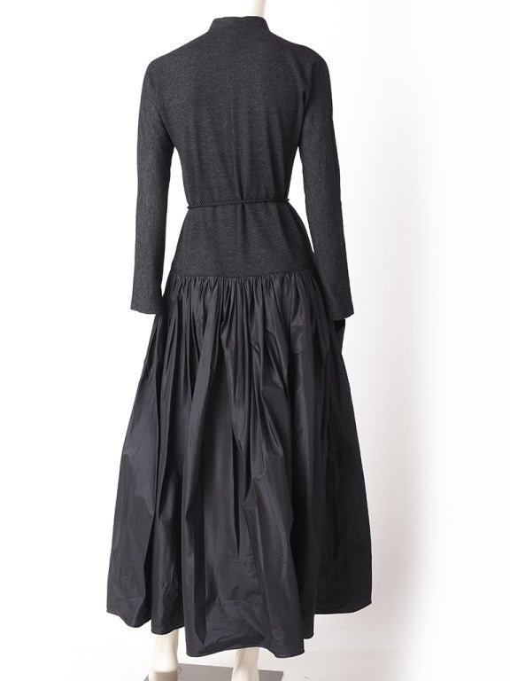Geoffrey Beene Taffeta and Wool Jersey Dropped Wasit Dress In Excellent Condition In New York, NY