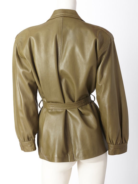 YSL Belted Leather Jacket In Excellent Condition In New York, NY