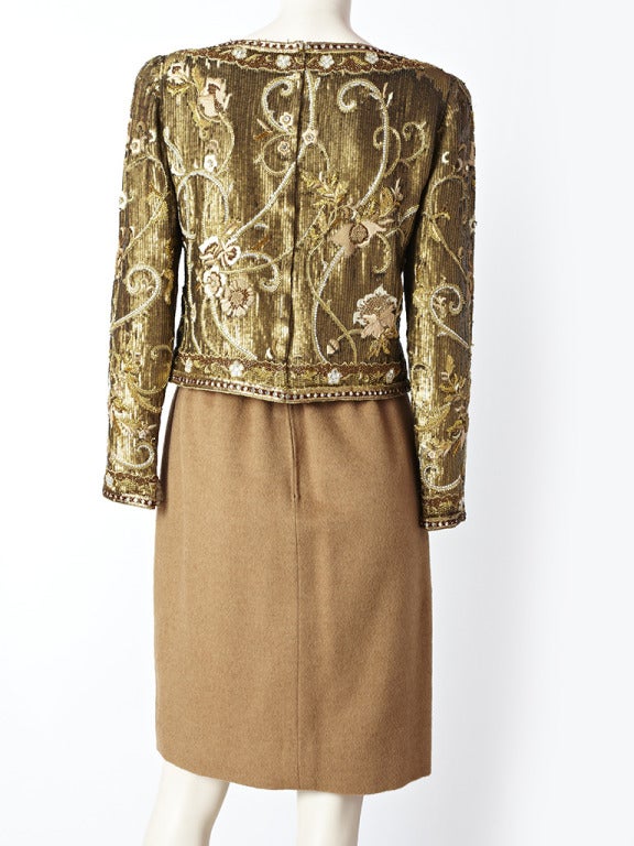 Brown Carolyne Roehm Sequined and Embroidered Ensemble For Sale
