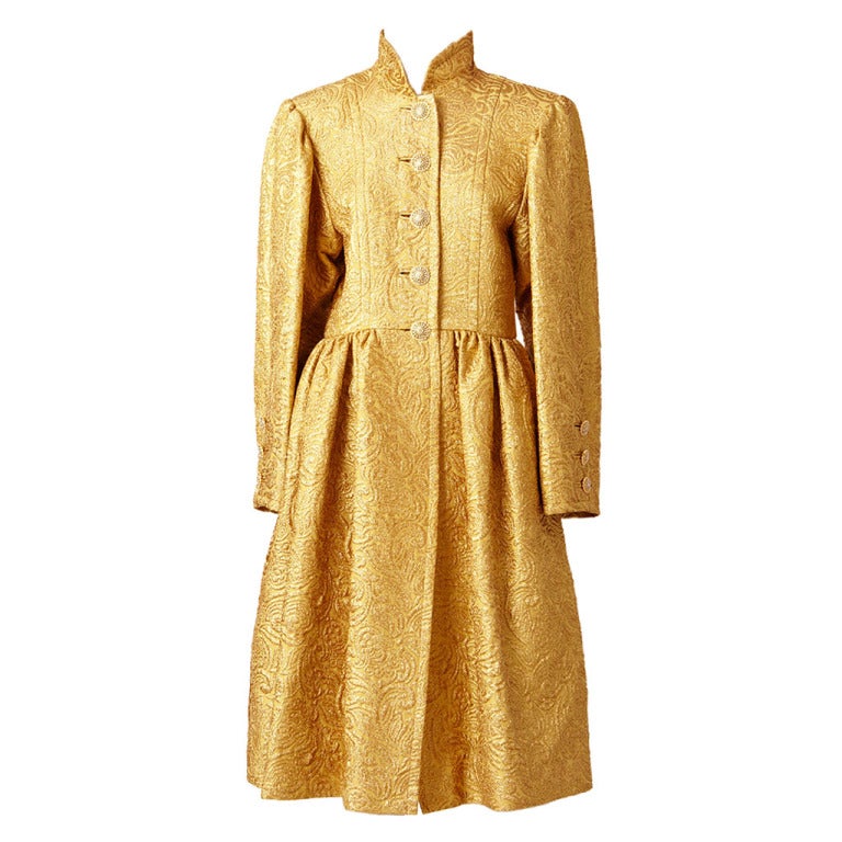 Yves Saint Laurent Gold Brocade Evening Coat and Skirt Ensemble.