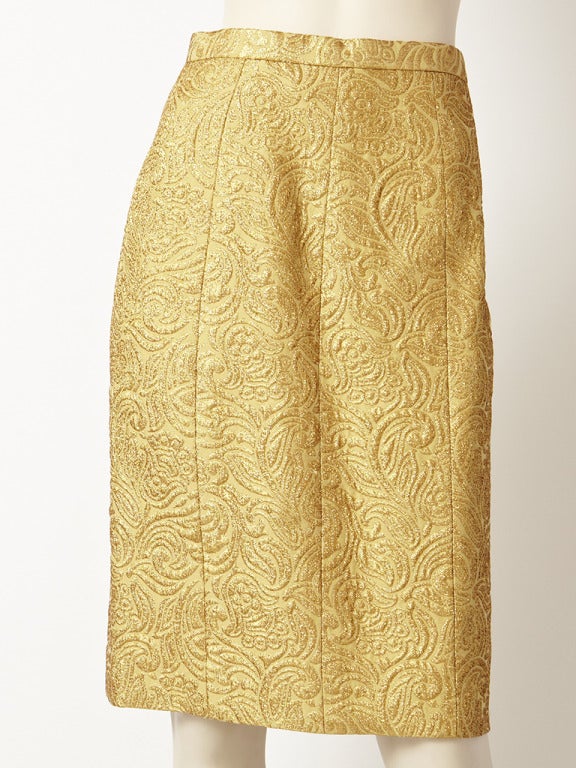 Women's Yves Saint Laurent Gold Brocade Evening Coat and Skirt Ensemble.