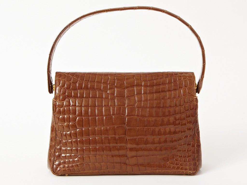Morabito Croc Bag with Jade Clasp In Excellent Condition In New York, NY