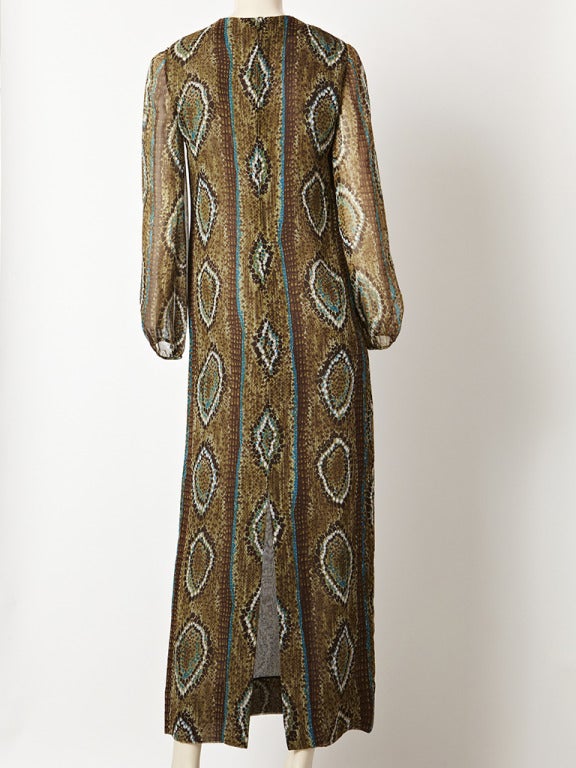 Pauline Trigere Reptile Print Chiffon Dress In Excellent Condition In New York, NY