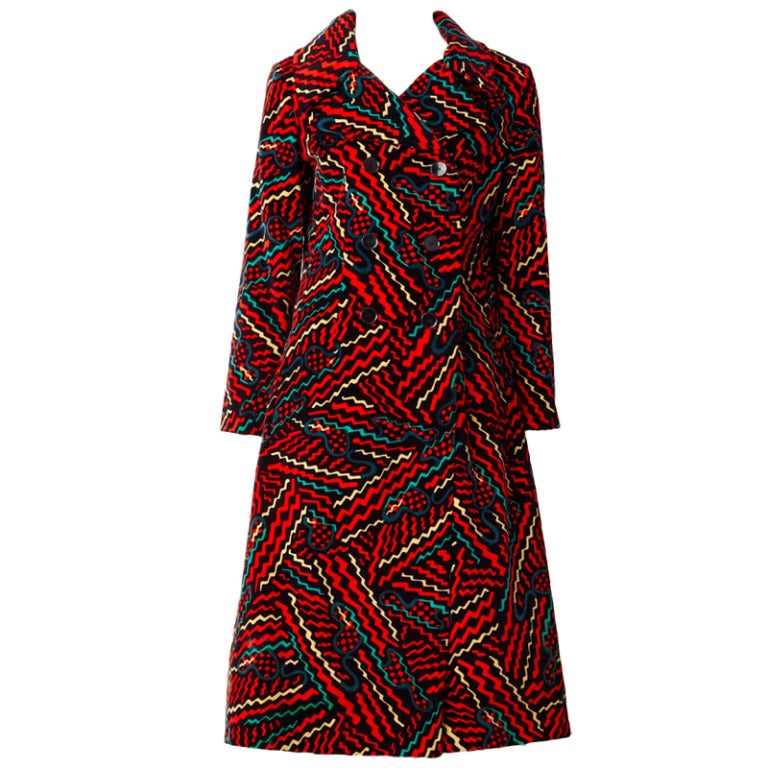 Oscar de la Renta Printed Velvet Double Breasted Coat