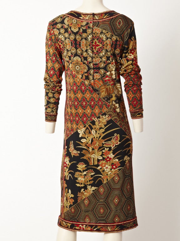 Leonard Silk Knit Day Dress In Excellent Condition In New York, NY