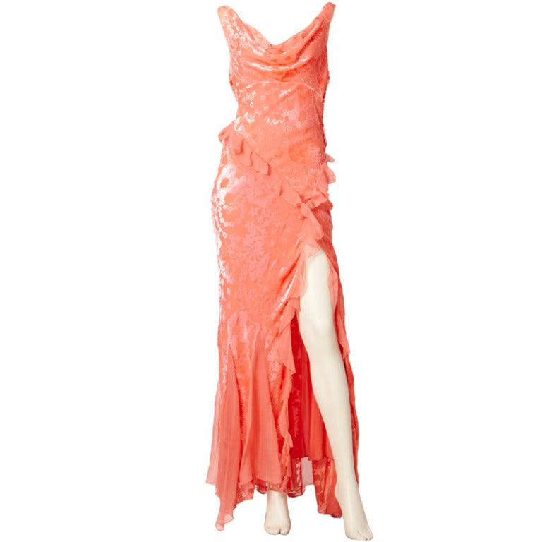 John Galliano for Christian Dior Cut Velvet on Chiffon Dress