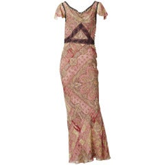 John Galliano Bias Cut Chiffon and Lace Gown