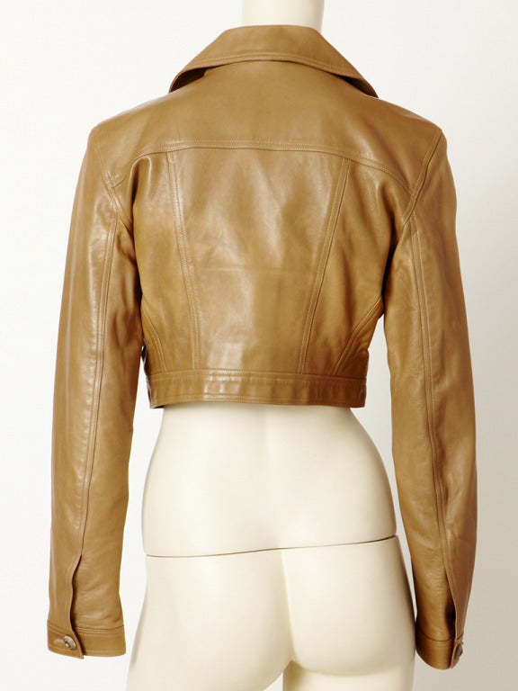 Brown Alaia Cropped Leather Jacket