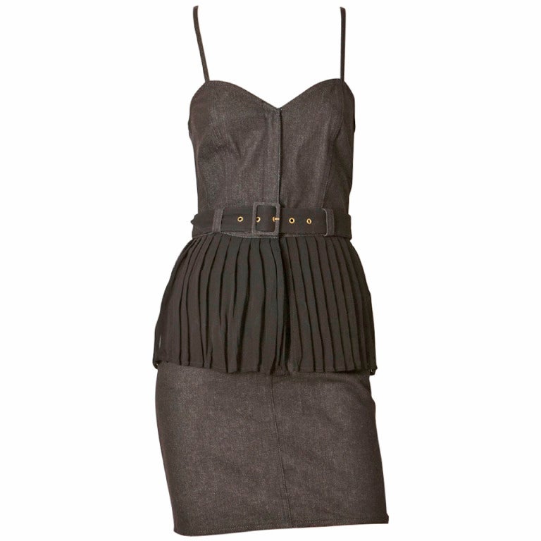 Moschino Denim Dress With Pleated Chiffon Peplum