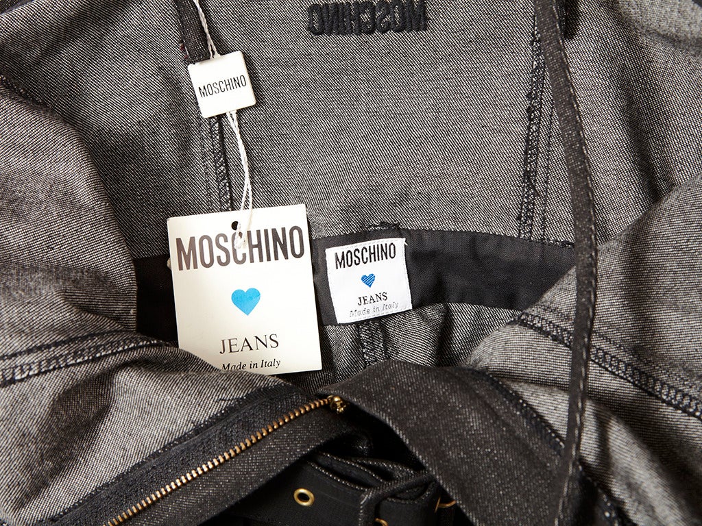 Moschino Denim Dress With Pleated Chiffon Peplum In New Condition In New York, NY