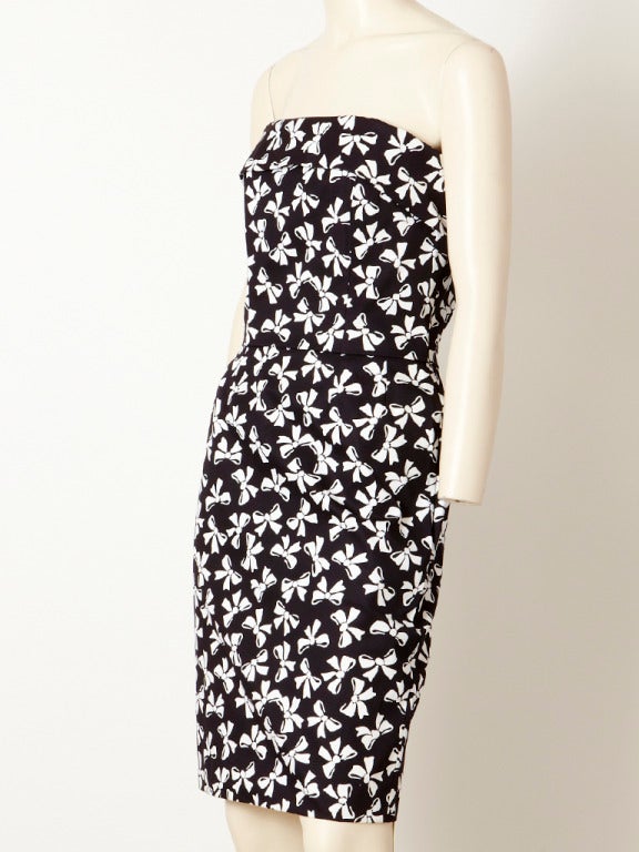 YSL, black and white, fitted, strapless dress with 