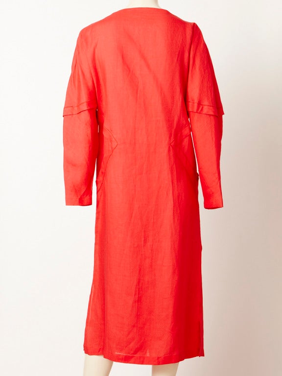 Red Shamask Linen Day Dress