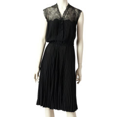 Vintage Plisse Chiffon and Lace Dress