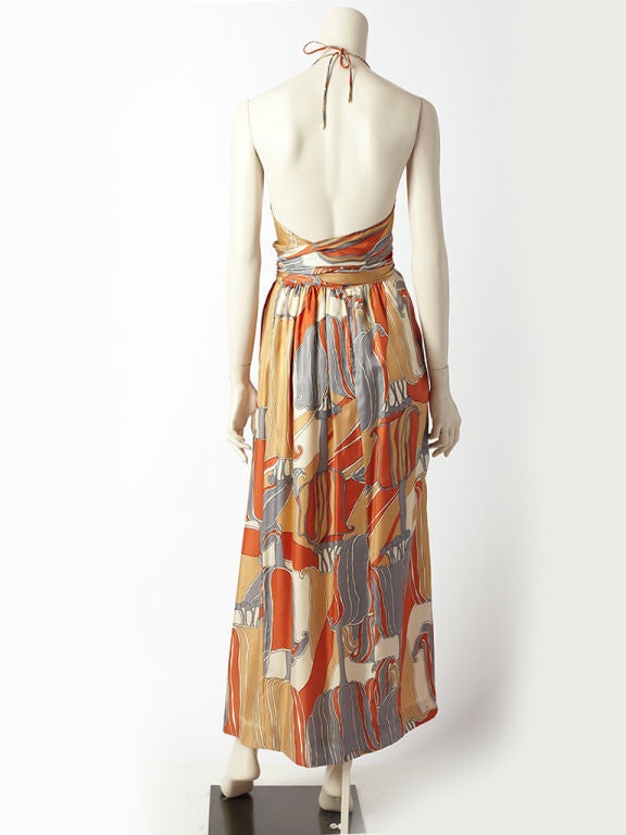 Women's C.Capriotti Silk Art Nouveau Print Halter Ensemble