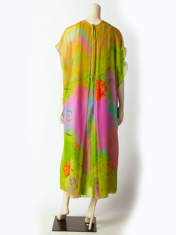 Women's Hanae Mori Painterly Print Chiffon Caftan
