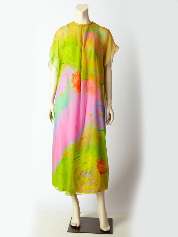 Hanae Mori Painterly Print Chiffon Caftan 2
