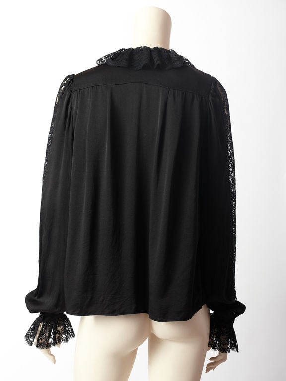 Women's Givenchy Silk Charmeuse and Lace Blouse