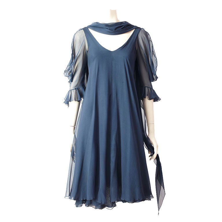 Stavropoulus Ink Blue Chiffon Cocktail Dress