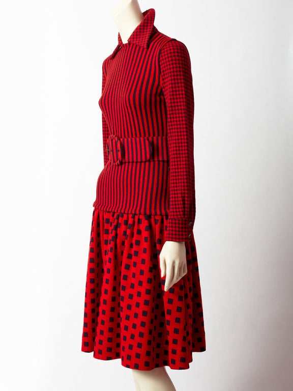 Rudi Gernreich Red and Black Graphic Pattern Knit Dress