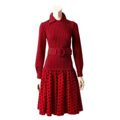 Rudi Gernreich Red and Black Graphic Pattern Knit Dress