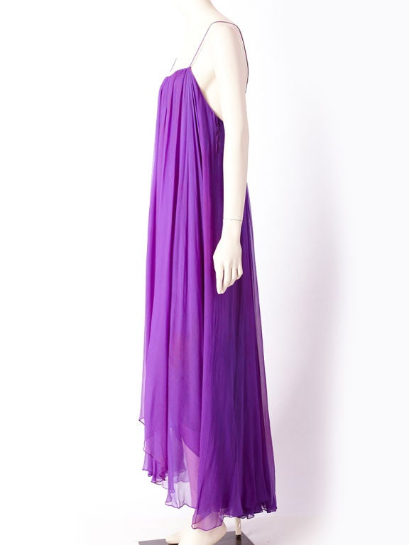 Yves St. Laurent Purple Chiffon Couture Evening Gown