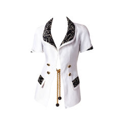 Vintage Chanel Black and White Linen Jacket