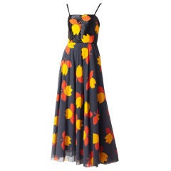 Vintage Tulip Print Gown With Beaded Bodice