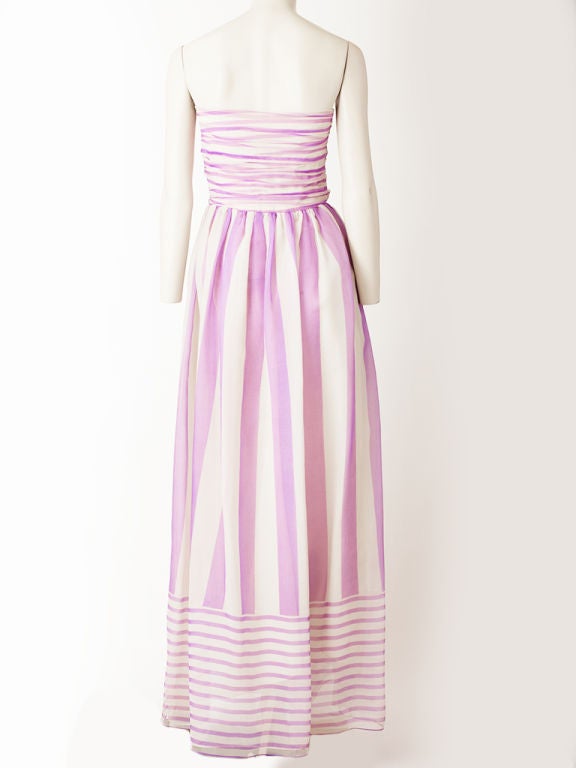 Women's Bill Blass Lavender and White Stripe Organza Gown