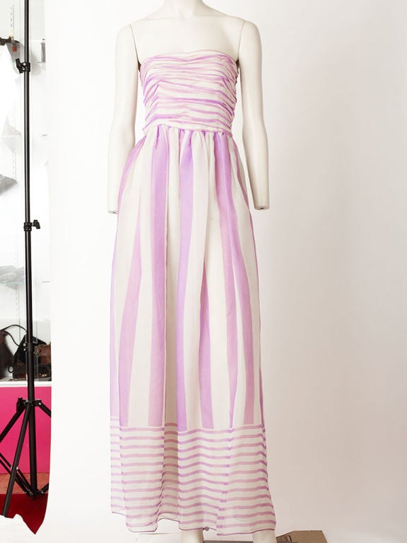 Bill Blass Lavender and White Stripe Organza Gown 2