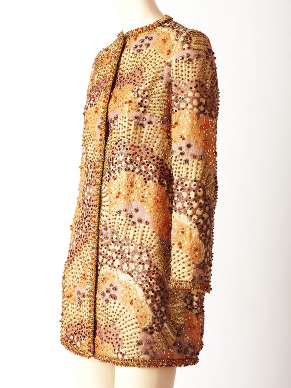 Chester Weinberg, sequined and colored stones, 3/4 length, evening jacket in an abstract art deco lame pattern. Label reads<br />
