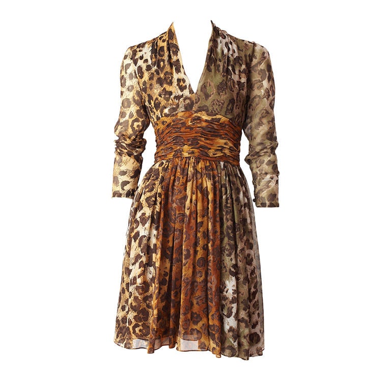 Bill Blass Leopard Print Chiffon Dress at 1stDibs