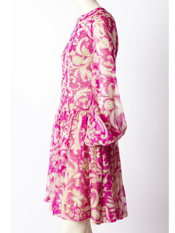 Fuchsia Print Dropped Waist Chiffon Day Dress