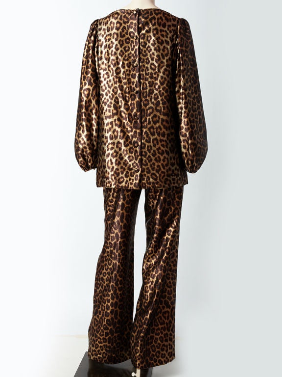 Women's Donald Brooks Lame Leopard Print Tunic and Pant Ensemble