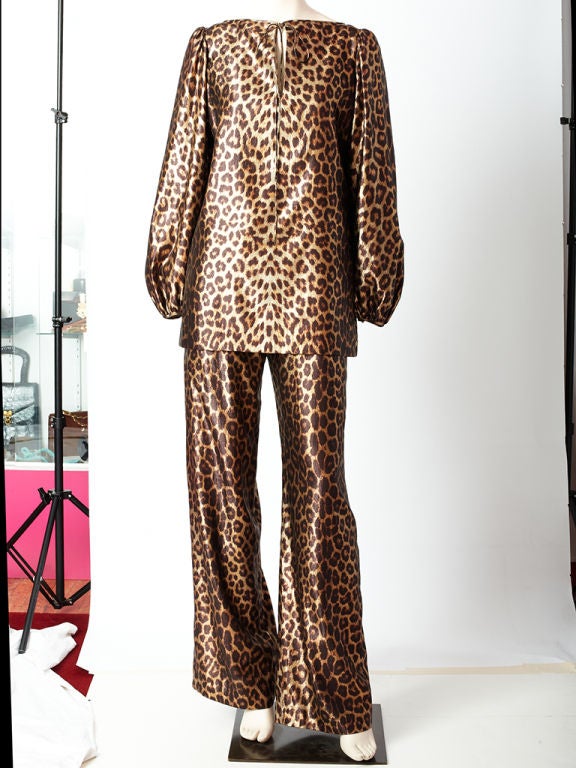 Donald Brooks Lame Leopard Print Tunic and Pant Ensemble 2