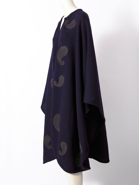 Women's Christian Dior Wool Knit Cape with Paisley Appliques