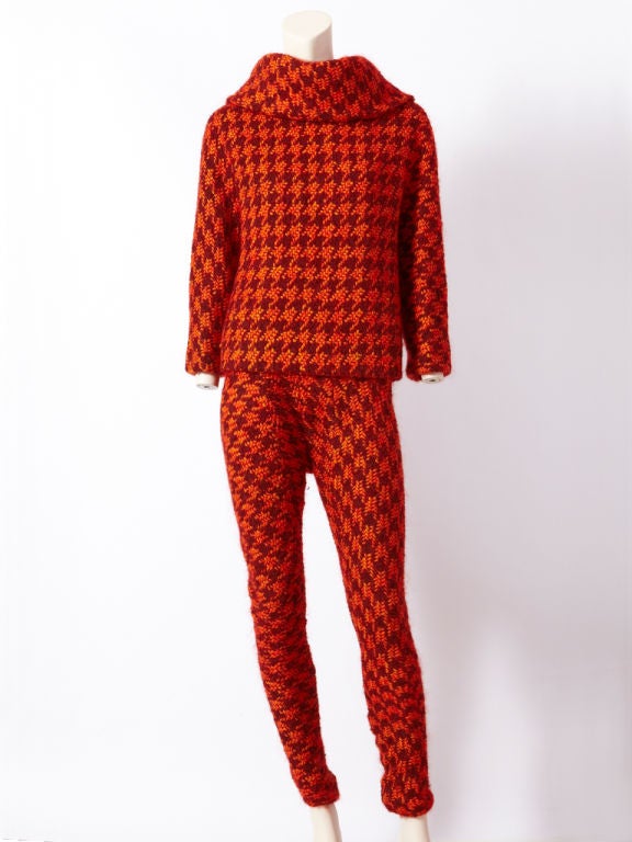 Jacques Tiffeau burgundy and orange, large hounds tooth, tweed 