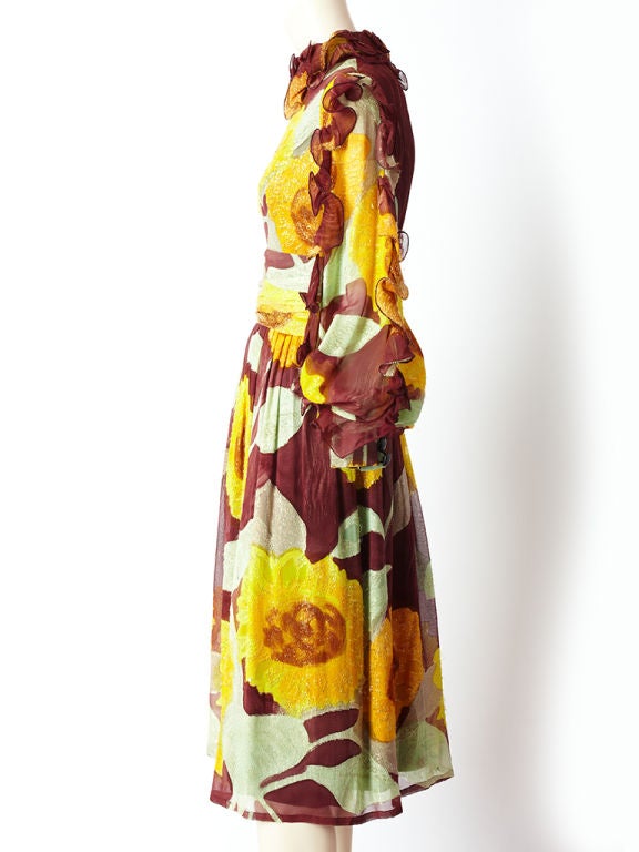 Orange Ronald Amey Sunflower Pattern Dress