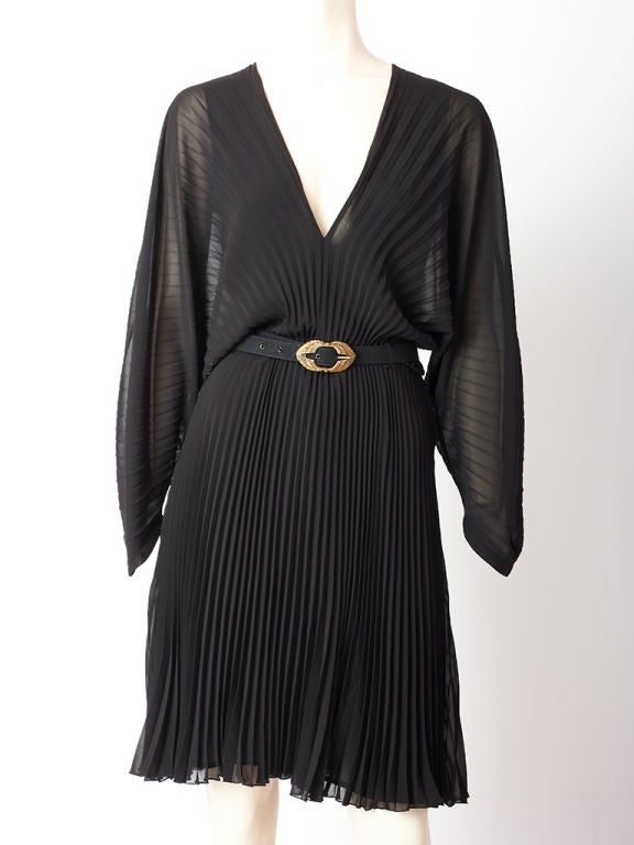 Gianni Versace, black chiffon, plisse dress, with a deep 