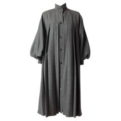 Fendi Grey Wool Flannel Pleated Coat