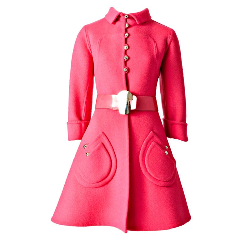 Hot Pink 60's Wool Belted Coat at 1stdibs