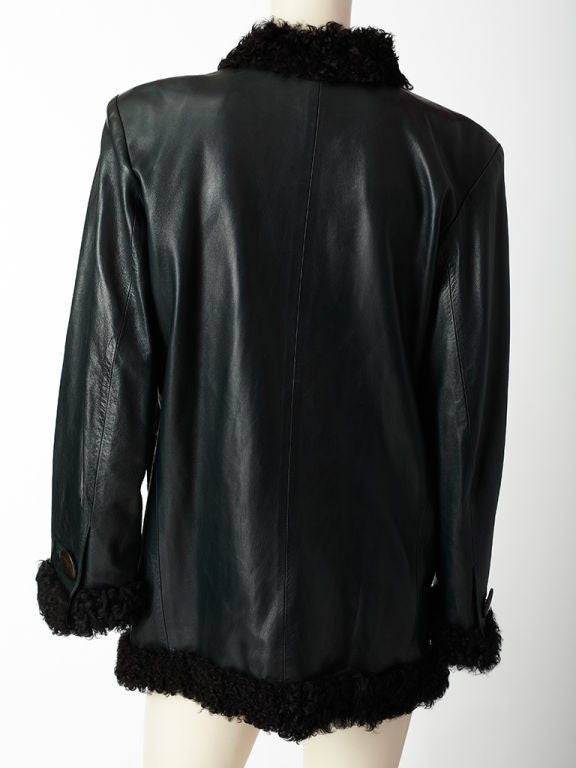 Yves St. Laurent  Leather Jacket with Curly lamb Trim 1