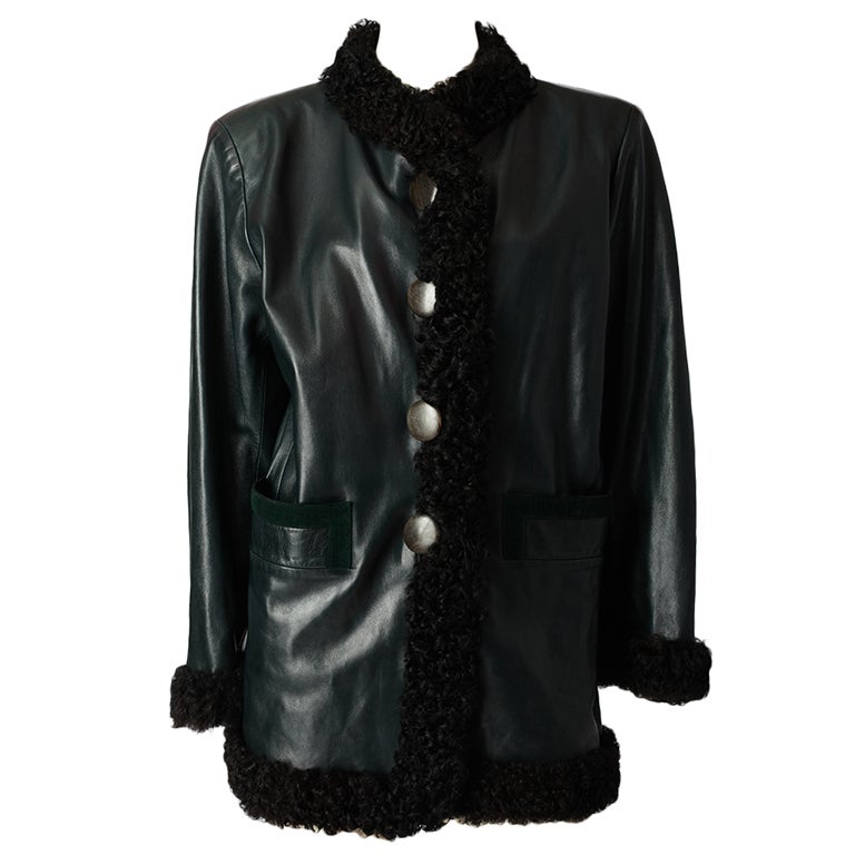 Yves St. Laurent  Leather Jacket with Curly lamb Trim